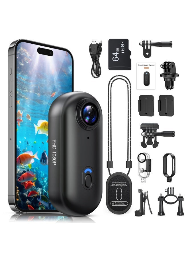 بيسوين كاميرا عمل 360 درجة ، حجم صغير ، جبل في أي مكان ، مسجل فيديو قابل للارتداء WiFi 120 درجة زاوية واسعة ، 10 + إكسسوارات ركوب الدراجات السفر الحيوانات الأليفة المشي الرياضة (64G-Card ، الأسود) - Image 1